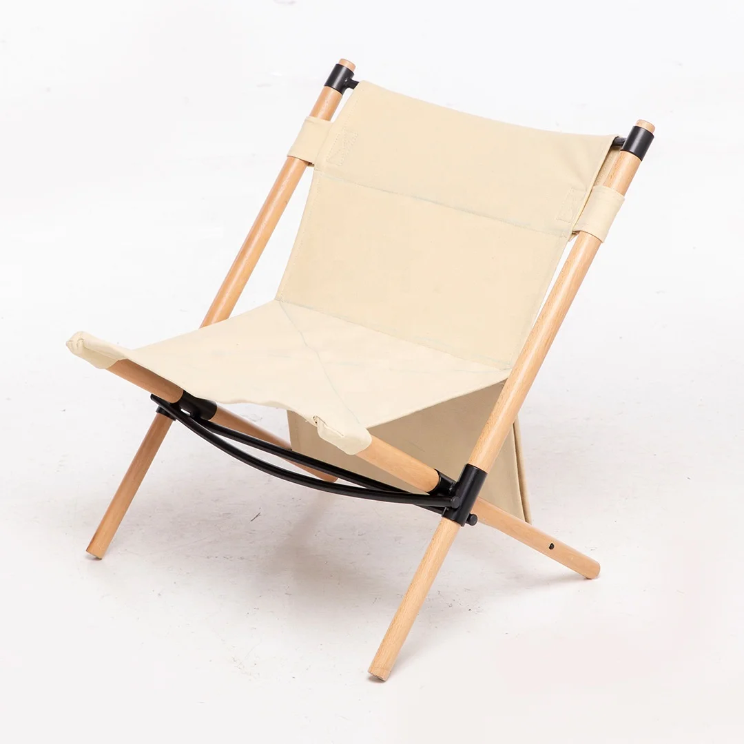 Natural Wood Portable Camping Chair Wooden Folding Beach Lounge Outdoor Chair Kermit Chair For Picnic Hiking