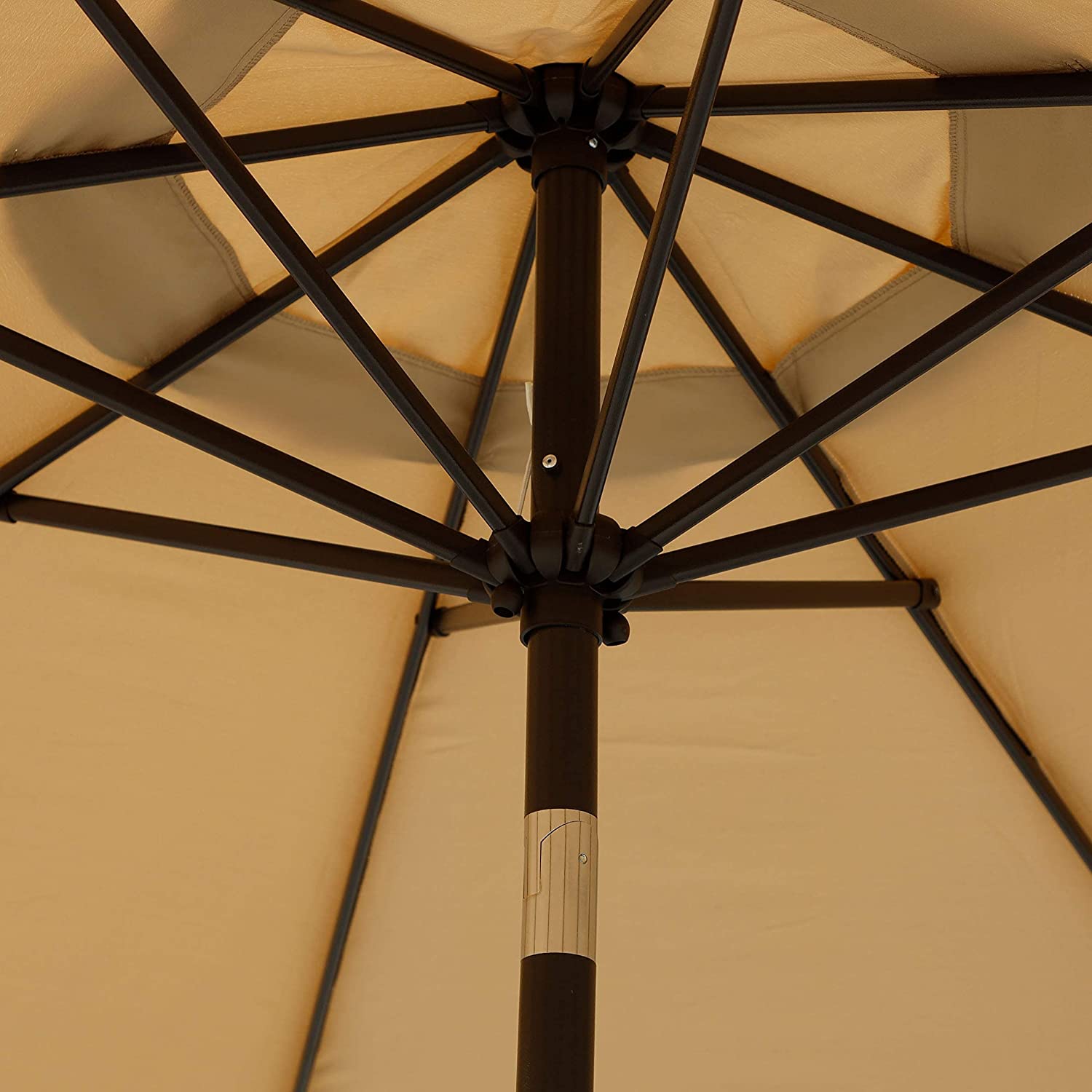 9' Outdoor Market Patio Umbrella with Push Button Tilt and Crank, 8 Ribs (Tan)