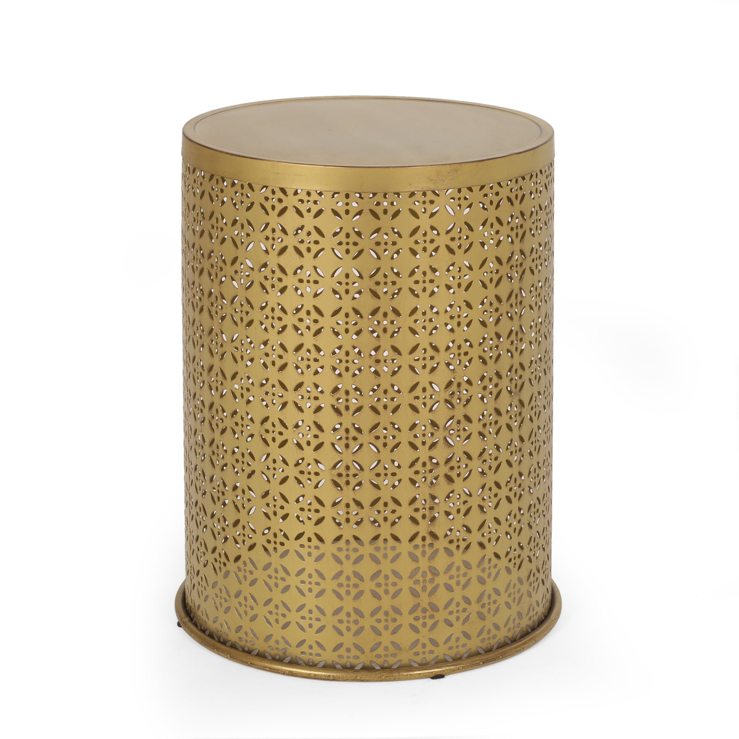 Arrastra Boho Lace Cut Iron Side Table, Gold Brushed Brown