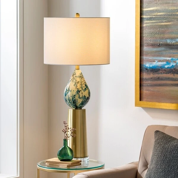 Kasen Modern Painted Glass and Brass Table Lamp - 35