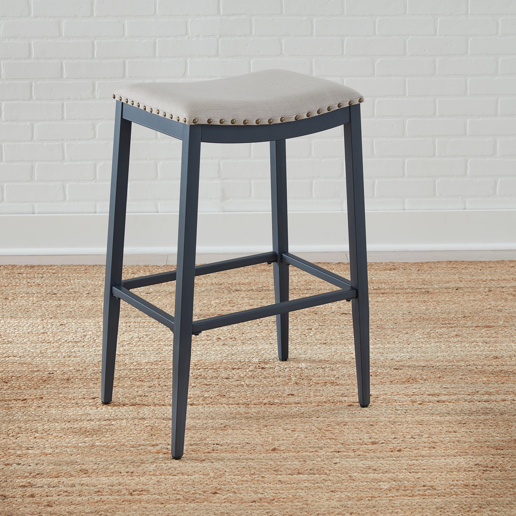 Vintage Series Distressed Metal Backless Upholstered Barstool - (Set of 2)