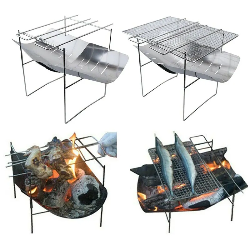 YourcityHot Selling Bbq Stainless Steel Folding Grill Barbecue Portable Firewood Stand Camping Hunting Bonfire Outdoor Equipment