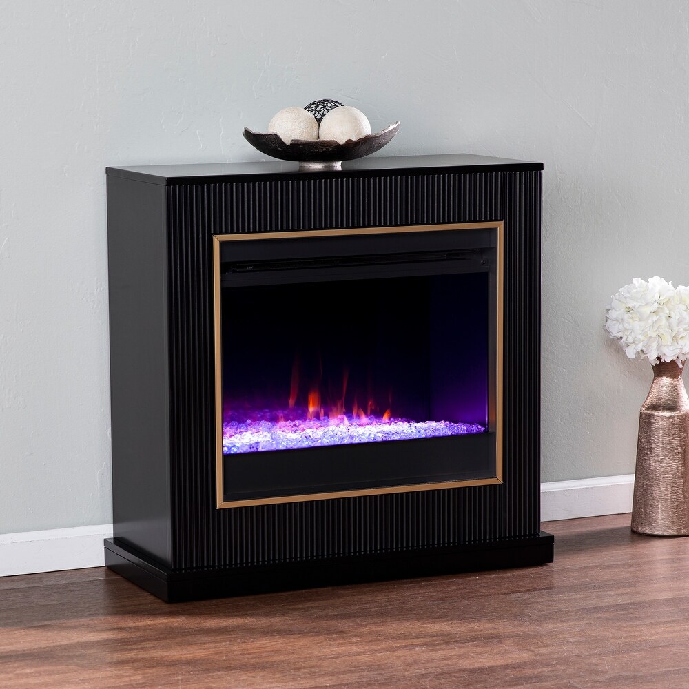 Camarosa Contemporary Black Wood Color Changing Fireplace