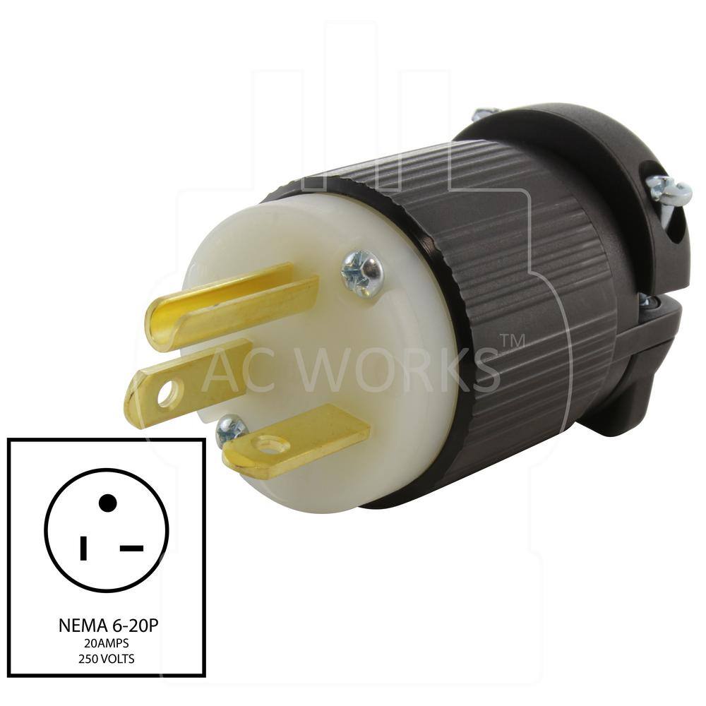 AC WORKS 20 Amp 250-Volt NEMA 6-20P 3-Prong Industrial Grade Have Duty Male Plug AS620P