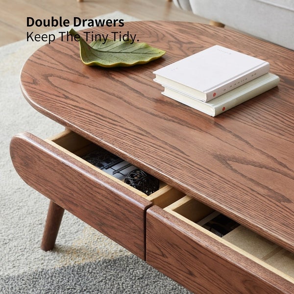 Solid Wood Coffee Table with 2 Drawers for Living Room