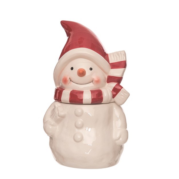 Transpac Dolomite 11 9 In Multicolor Christmas Snowman With Scarf Cookie Jar