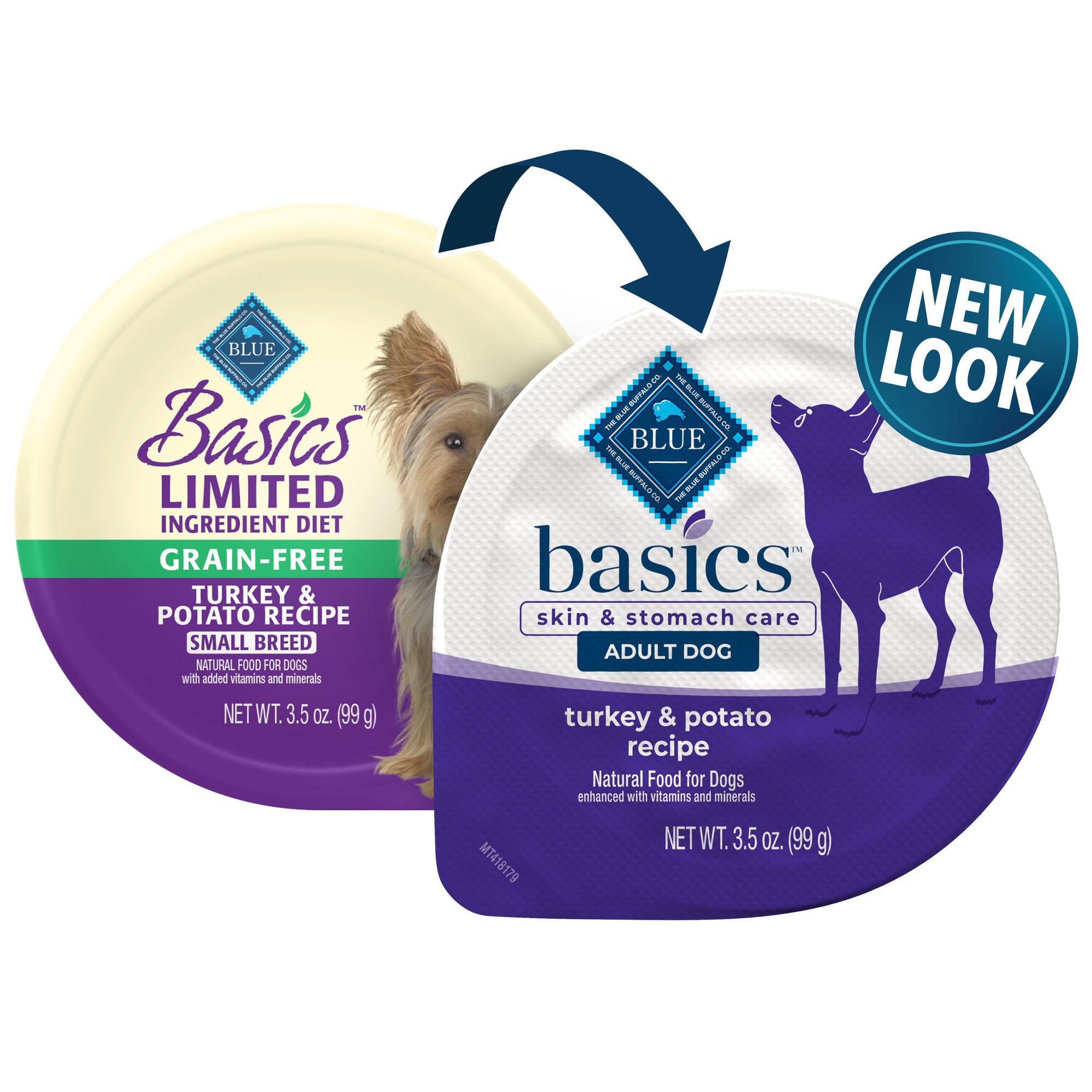 Blue Buffalo Blue Basics Skin  Stomach Care Natural Adult Grain Free Turkey Small Breed Wet Dog Food， 3.5 oz.， Case of 12