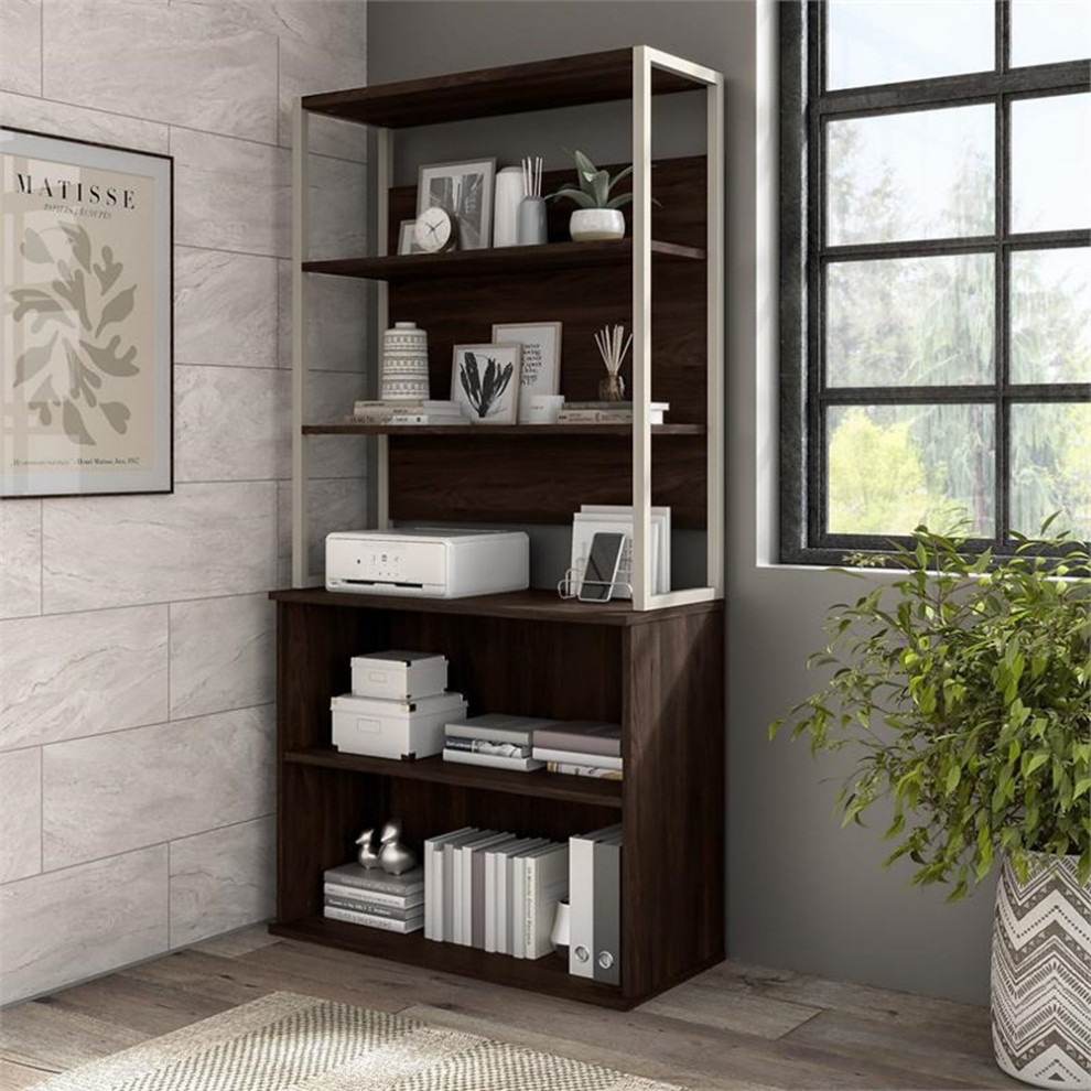 Hybrid Small 2 Shelf Bookcase in Black Walnut   Engineered Wood   Bookcases   by Homesquare  Houzz