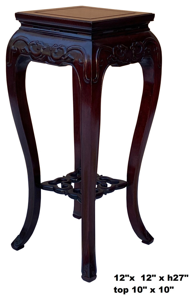 Oriental Square Red Brown Mahogany Stain Plant Stand Pedestal Table Hws1628   Asian   Plant Stands And Telephone Tables   by Golden Lotus Antiques  Houzz