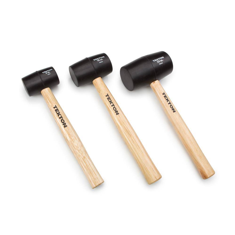 TEKTON 8 16 32 oz. Wood Handle Rubber Mallet Set (3-Piece) 30508