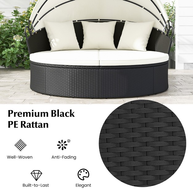 Tangkula Patio Round Daybed Wicker Daybed W Retractable Canopy Separated Seating Sectional Sofa