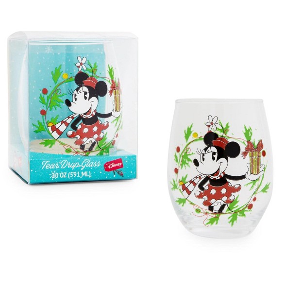 Silver Buffalo Disney Minnie Mouse Christmas Wreath Stemless Wine Glass Holds 20 Ounces