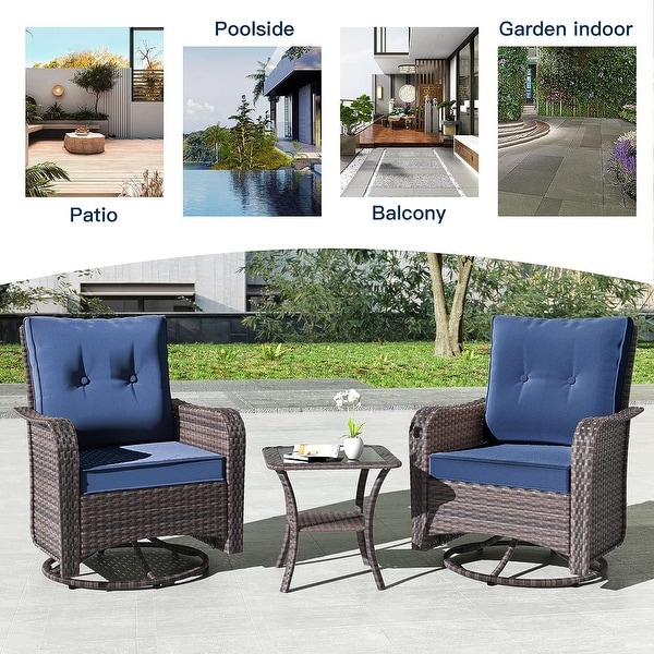 Kullavik 3 Pieces Patio Furniture Set，Outdoor Swivel Rocking Chairs