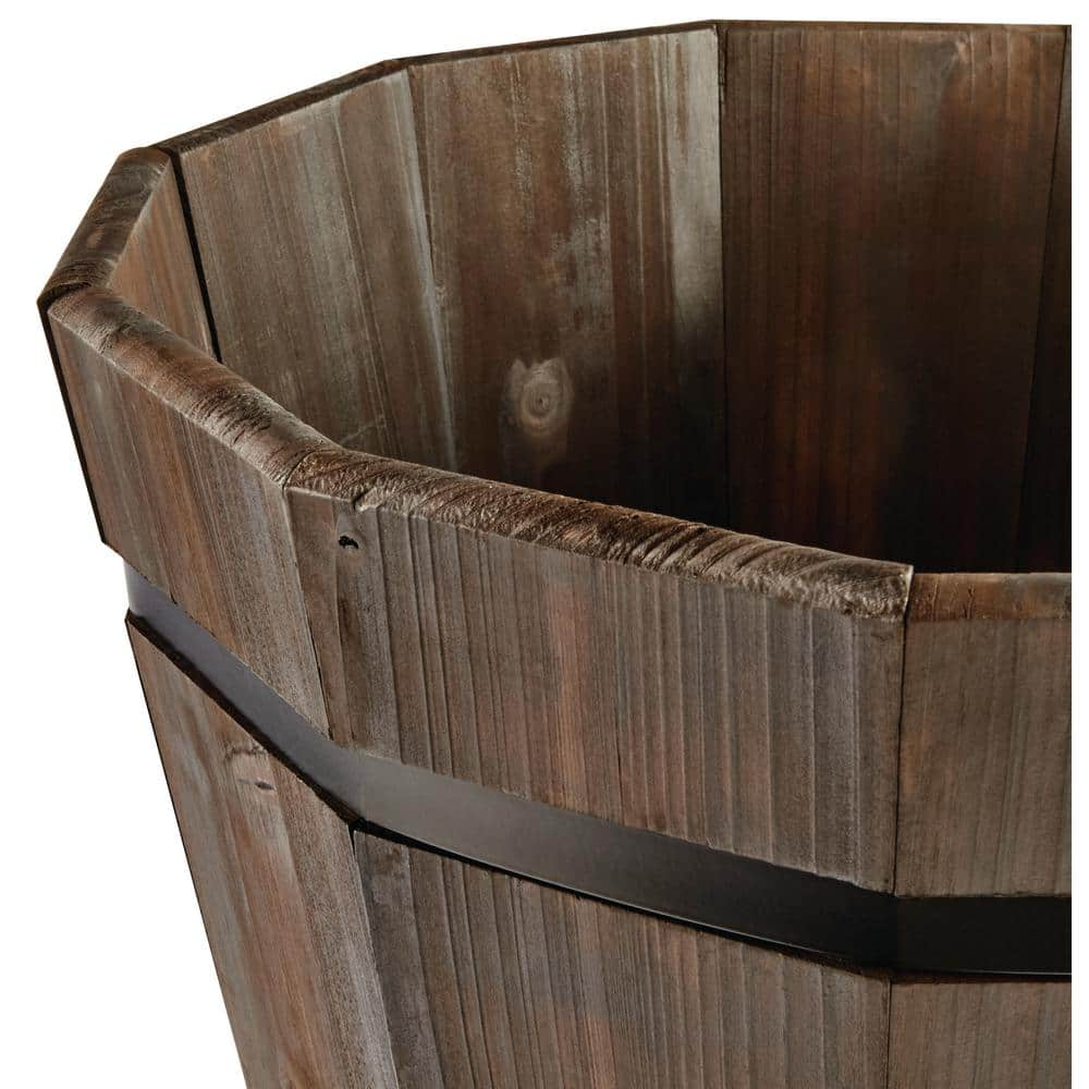 Vigoro 20 in. Orinda Large Black Wood Barrel Planter (20 in. D x 13 in. H) 1000019984