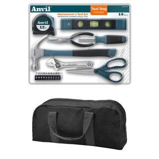 Anvil 18-Pieces Homeowner's Tool Set Includes Tool Bag THD22101