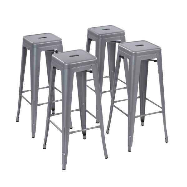 30inch Stackable Metal Stool， Set of 4， Include 4 Stools Gunmetal Color， Backless Style