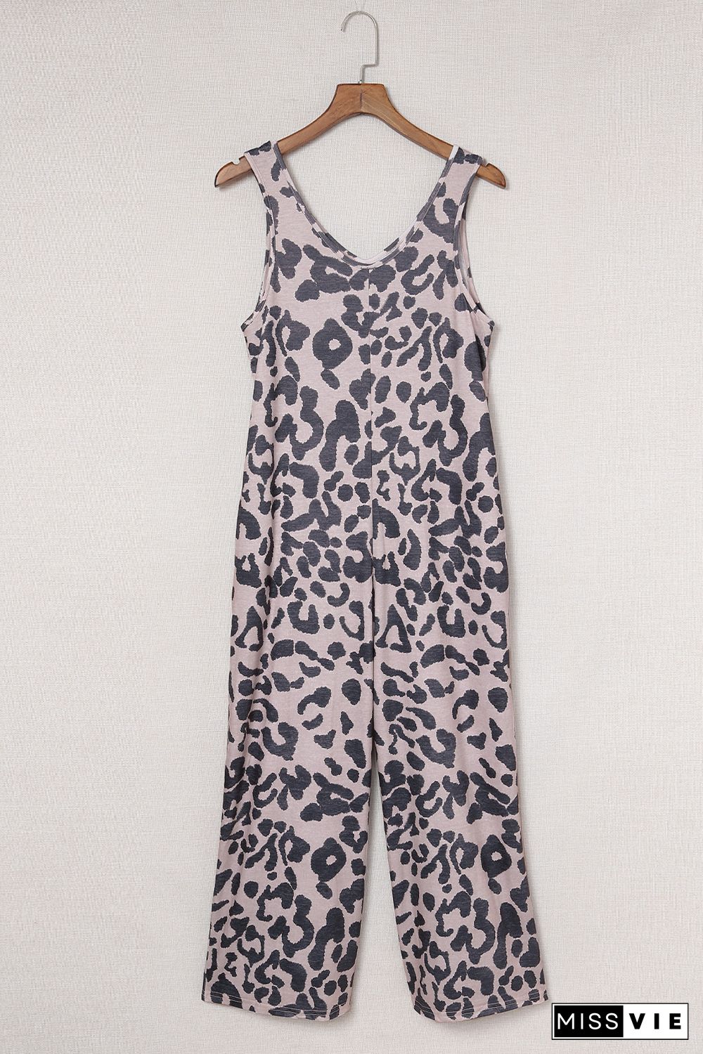 Leopard Leopard Print Pockets Wide Leg Sleeveless Jumpsuit