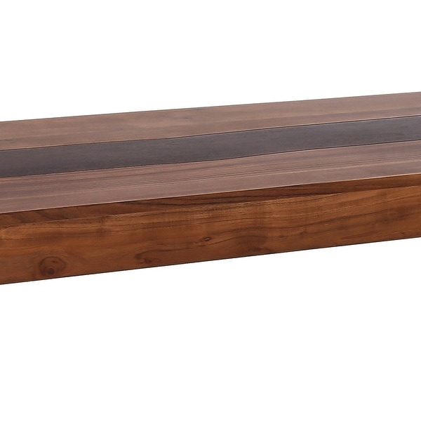 52 Inch Modern Coffee Table， Acacia Wood with Classic Block Legs， Brown