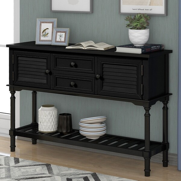 Wooden Console Table with Drawers，Cabinets and Shelf for Entryway