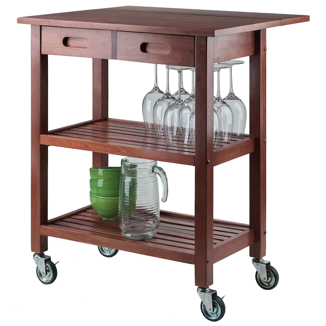 Winsome Wood Brown Wood Base with Wood Top Rolling Kitchen Cart (16.66-in x 28.27-in x 33.07-in)