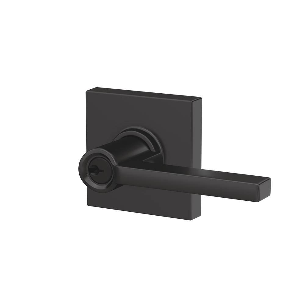 Schlage Latitude Matte Black Keyed Entry Door Handle with Collins Trim F51A LAT 622 COL