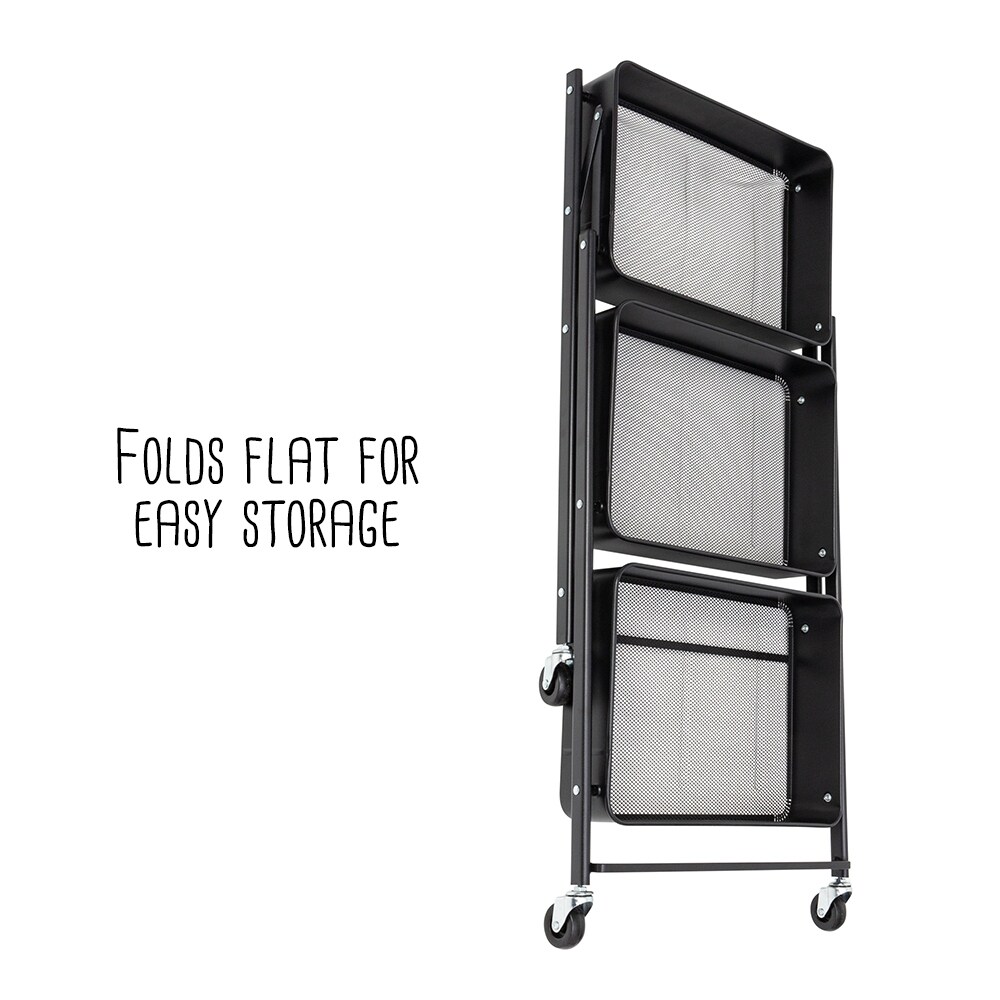 Black Metal Folding 3 Tier Utility Cart