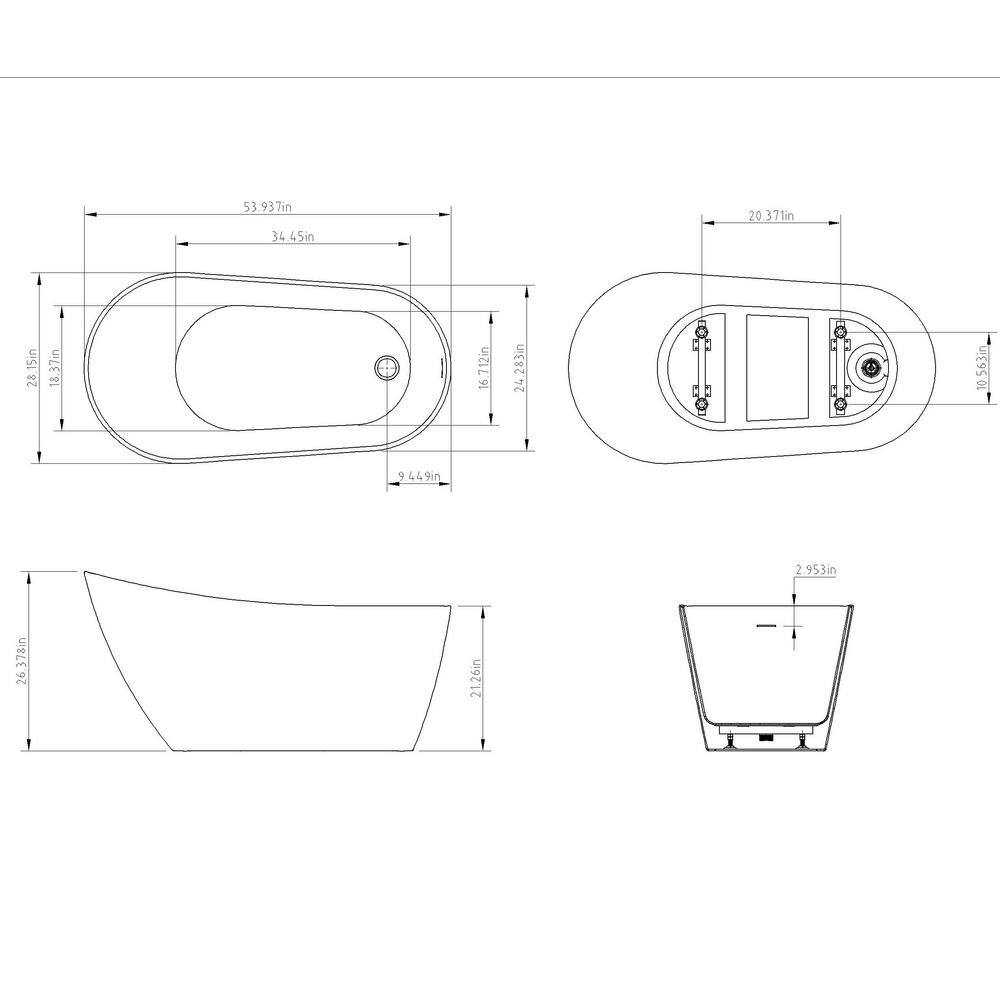 AKDY 54 in. Fiberglass Slipper Flatbottom Non-Whirlpool Bathtub in Glossy White BT0362