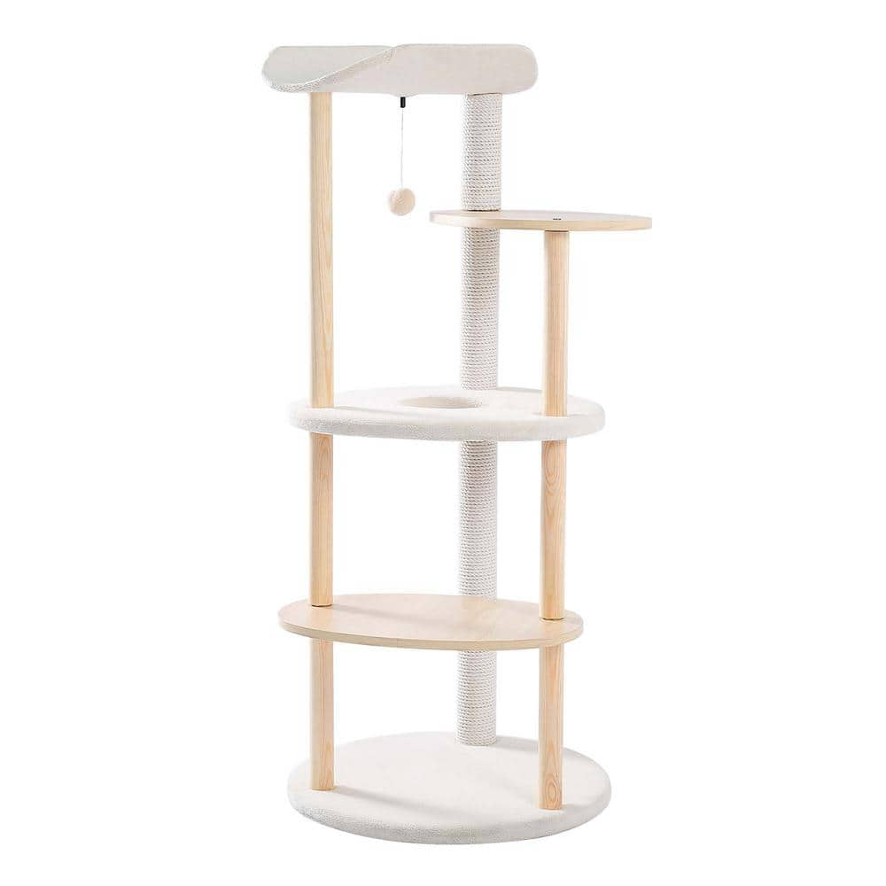 Foobrues Wooden Multi-level Cat Tower Curious Hole with Scratching Posts PSL-23170499