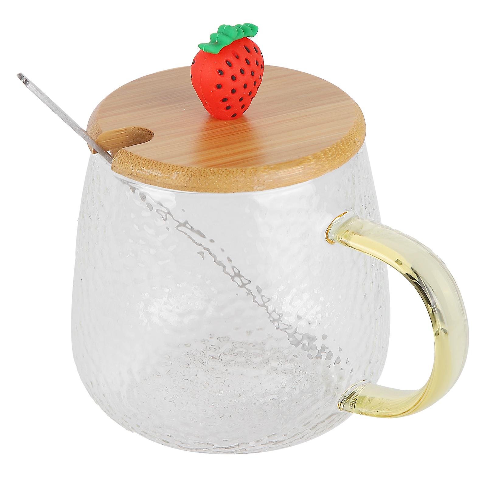 400ml Cute High Borosilicate Glass Cup Heatresistant Mug With Stainless Steel Spoon Bamboo Lidstrawberry