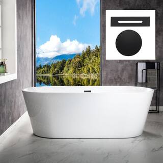 WOODBRIDGE Kearny 71 in. Acrylic FlatBottom Double Ended Bathtub with Matte Black Overflow and Drain Included in White HBT5828