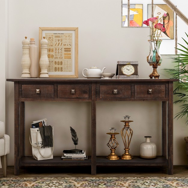 Rustic Console Table With Drawer And Bottom Shelf modernluxe