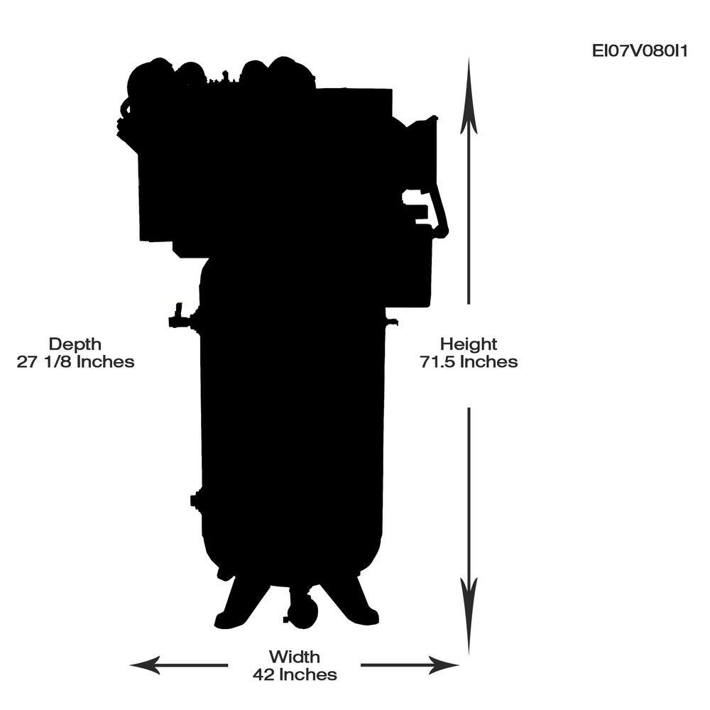 EMAX 80 Gal. 7.5 HP 3-Cylinder 1-Phase Air 175 PSI Electric Air Compressor with Isolator Pads and Auto Drain HEI07V080Y1