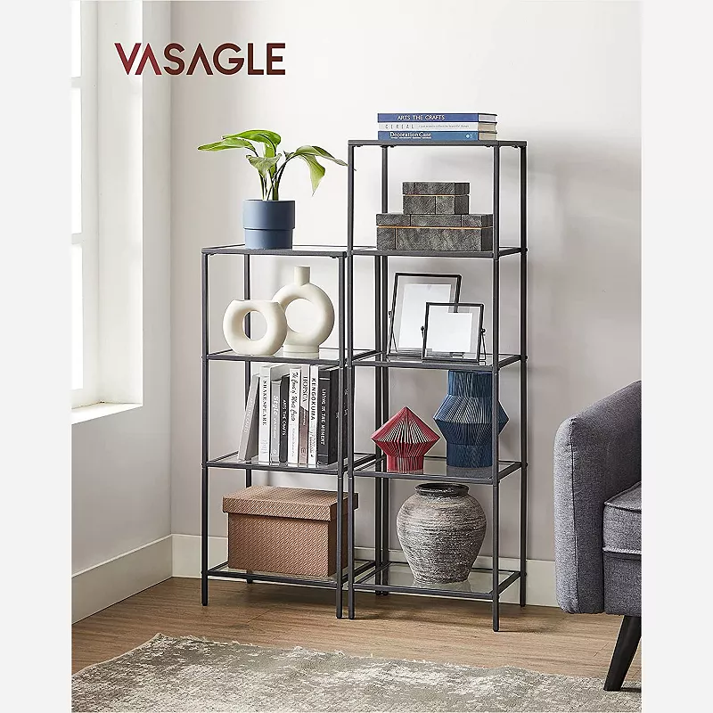 Bookcase， 5-tier Bookshelf， Slim Shelving Unit For Bedroom， Bathroom， Home Office， Tempered Glass