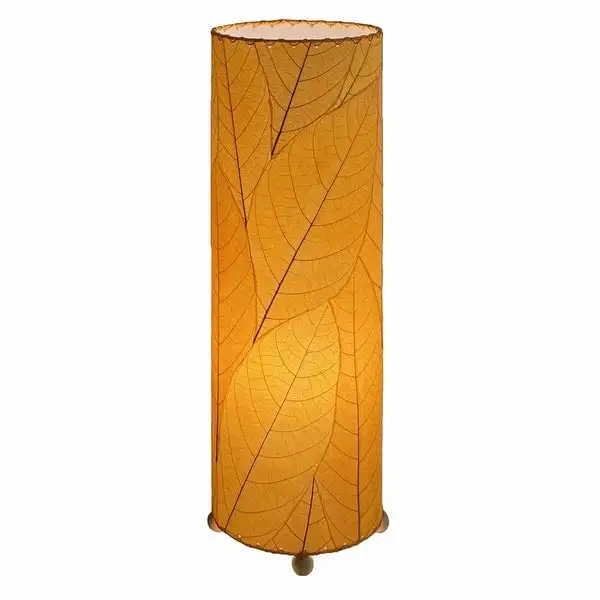 Handmade 24 Inch Cocoa Leaf Cylinder Table Lamp - 8 x 8 x 24