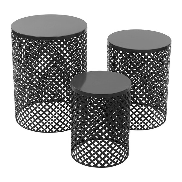 3 Pcs Outdoor Side Table Metal Frame Accent Table Modern End Table