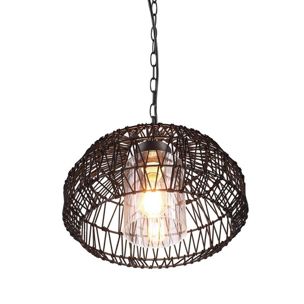 Novogratz X Globe Diego 1 light Matte Black Woven Fabric Outdoor Plug in Pendant Light