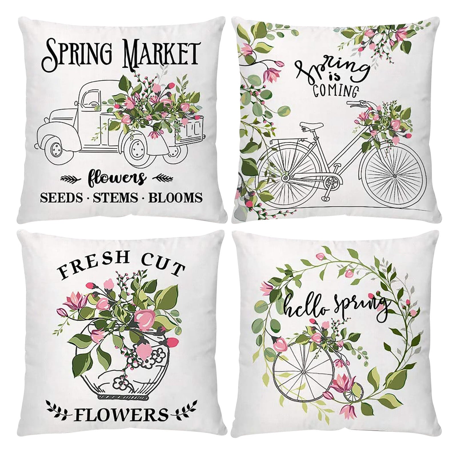 2022 Spring Pillow Covers Decorative Throw Pillow Covers Set of 4 Floral