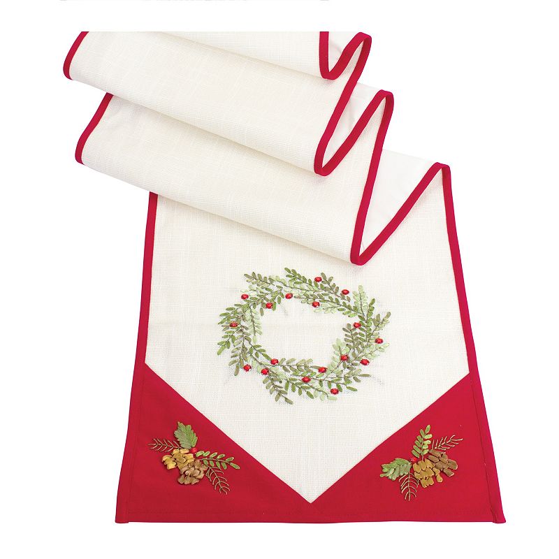 Ribbon Embroidered Tree And Wreath Table Runner (Set Of 2)