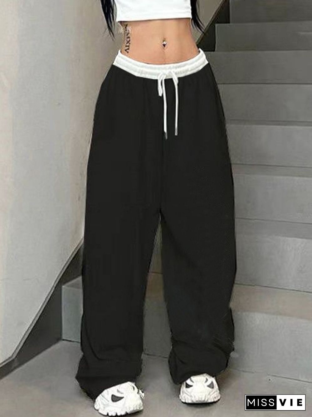 Hip Pop Contrast Splice Drawstring Sweatpants