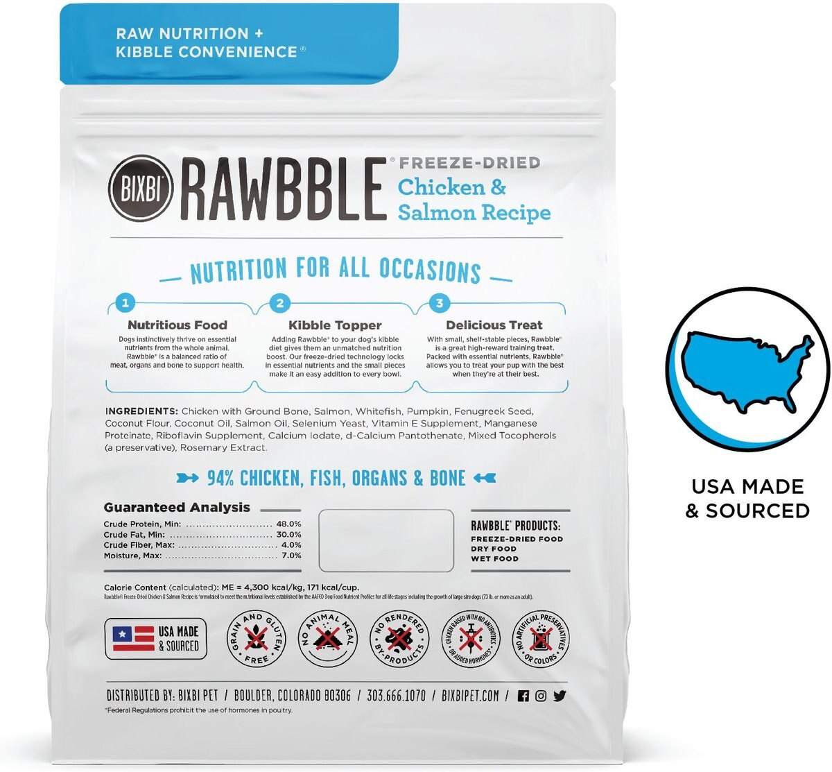 BIXBI Rawbble Chicken and Salmon Recipe Grain-Free Freeze-Dried Dog Food