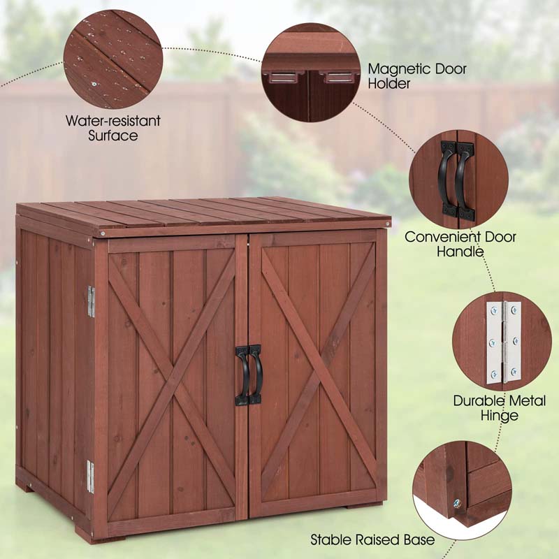 Wooden Garden Storage Cabinet Outdoor Tool Shed for Patio Backyard with Doors, 30