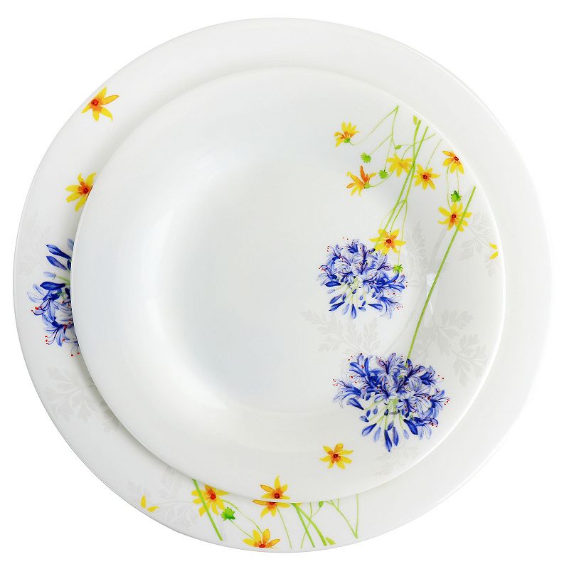 Gibson Ultra Violet Floral 12 Piece Tempered Opal Glass Dinnerware Set