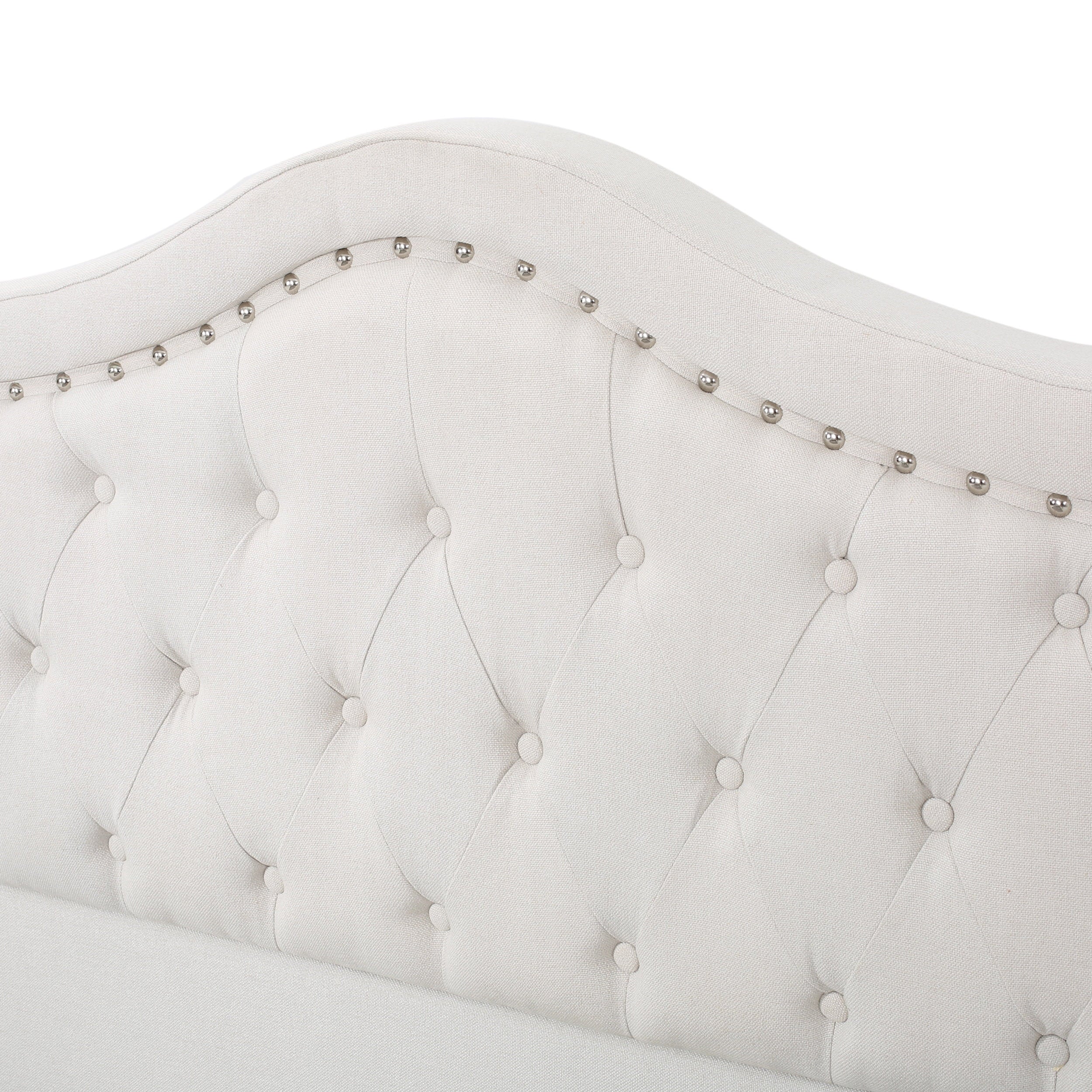 Noble House Vicki Fabric Tufted Upholstered Queen Bed, Ivory