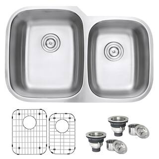 Ruvati 32 in. 6040 Undermount 16-Gauge Stainless Steel Double Bowl Kitchen Sink RVM4310