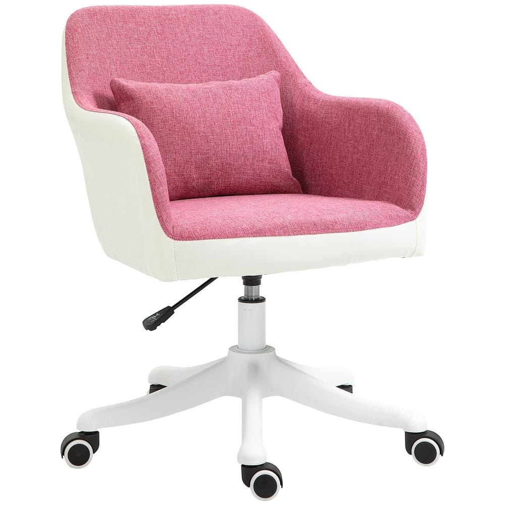 Vinsetto Pink Linen-feel Fabric Mid-Back Ergonomic Massage Office Chair with 2-Point Lumbar Massage and Adjustable Height 921-413V80PK