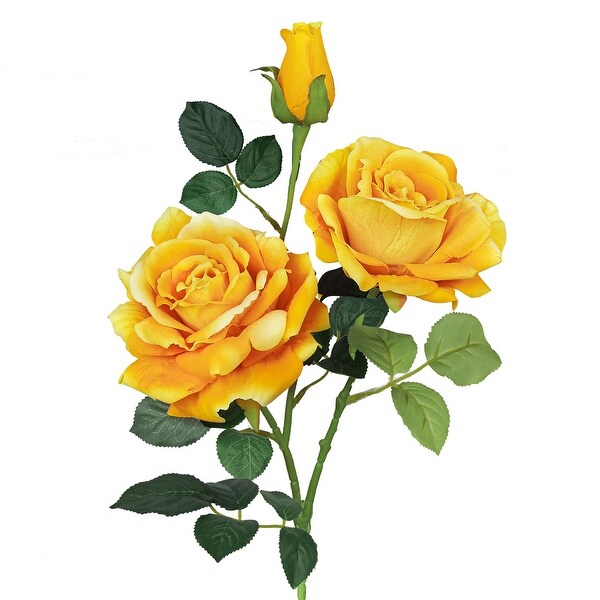 Set of 2 Honey Yellow Artificial Velvet Elegant Rose Flower Stem Spray 32in