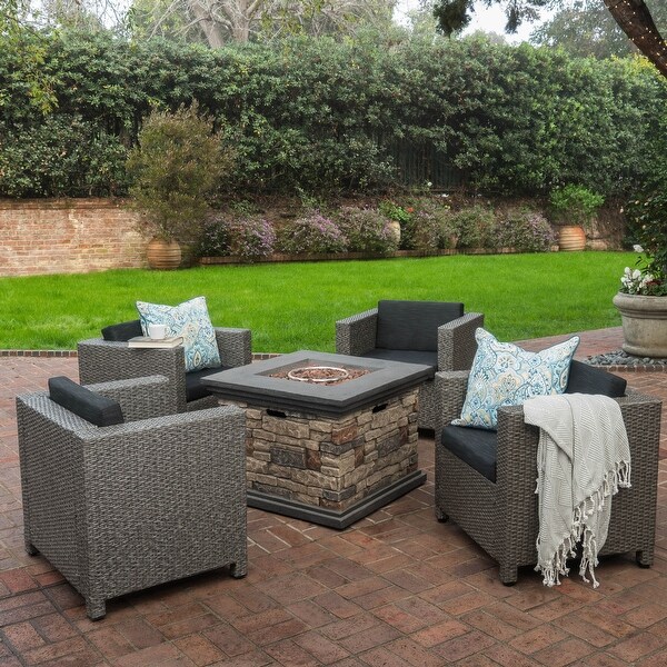 Puerta Outdoor 5piece Club Chair and Fire Pit Set by Christopher Knight Home