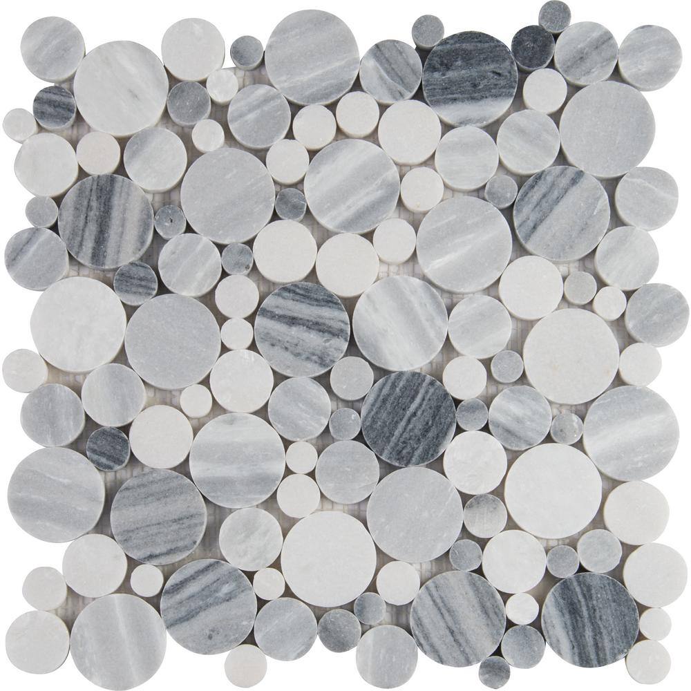 MSI Alaska Gray 12 in. x 12 in. Polished Marble Floor and Wall Mosaic Tile (1 sq. ft.Each) SMOT-PEB-ALGRY