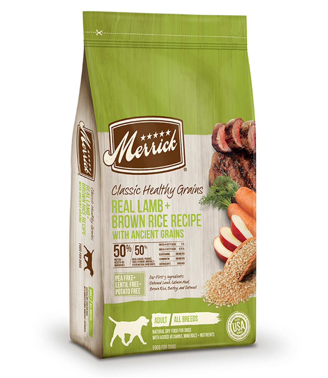 Merrick Classic Healthy Grains Real Lamb + Brown Rice Recipe With Ancient Grains Dry Dog Food， 25 Lbs.