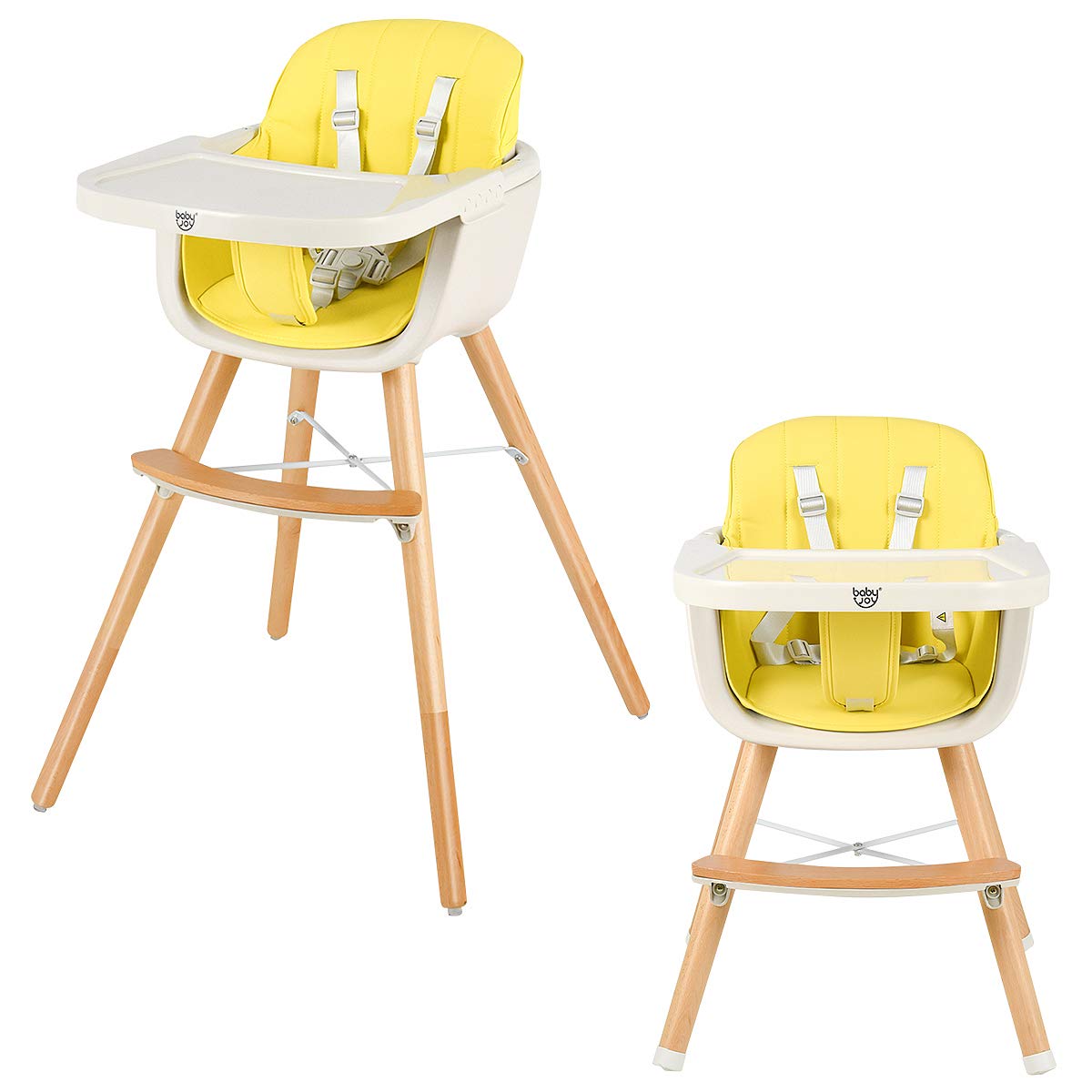 BABY JOY Convertible Baby High Chair, 3 in 1 Wooden Highchair/Booster/Chair with Removable Tray (Beige)